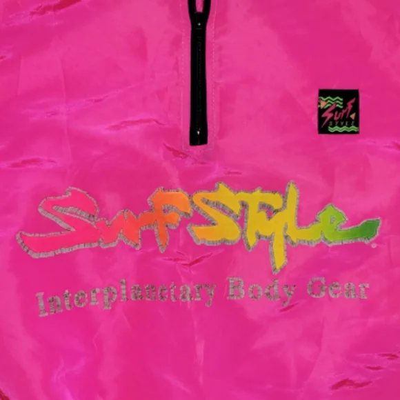 Surf Style Vintage 90s Neon Pink Windbreaker Pullover Spellout One Size Fits All - Picture 8 of 12